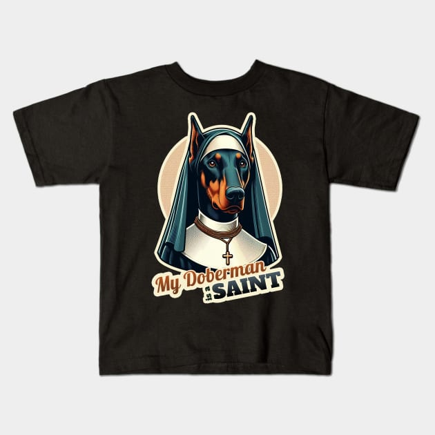 Nun Doberman Kids T-Shirt by k9-tee